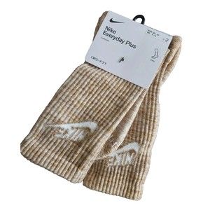 Nike Socks Size Large 8-12 Everyday Plus 2-Pack Cushioned Crew Coconut Brown NEW